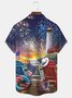 American Flag Fireworks Print Beach Men's Hawaiian Oversized Short Sleeve Shirt with Pockets