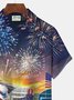 American Flag Fireworks Print Beach Men's Hawaiian Oversized Short Sleeve Shirt with Pockets