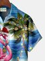 JoyMitty Christmas Lights Flamingo Coconut Tree Print Beach Men's Hawaiian Oversized Shirt with Pockets