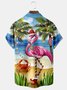 JoyMitty Christmas Lights Flamingo Coconut Tree Print Beach Men's Hawaiian Oversized Shirt with Pockets