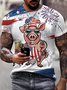 JoyMitty Pig American Flag BBQ Print Beach Men's Hawaiian Oversized Short Sleeve T-Shirt