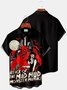Halloween Scary Cartoon Black Men's Casual Shirts Stretch Plus Size Pin up Girl Aloha Camp Button Shirts
