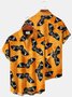 Halloween Orange Men's Hawaiian Shirts Pumpkin Monster Bat Stretch Plus Size Aloha Camp Button-Down Shirts