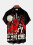 Halloween Scary Cartoon Black Men's Casual Shirts Stretch Plus Size Pin up Girl Aloha Camp Button Shirts