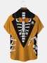 Halloween Fun Skull Print Men's Button Pocket Short Sleeve Shirt