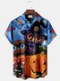Halloween Owl Pumpkin Print Men's Hawaiian Oversized Shirt with Pockets