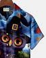 Halloween Owl Pumpkin Print Men's Hawaiian Oversized Shirt with Pockets