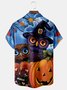 Halloween Owl Pumpkin Print Men's Hawaiian Oversized Shirt with Pockets