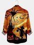 JoyMitty Vintage Halloween Print Beach Men's Hawaiian Oversized Long Sleeve Shirt with Pockets