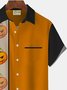 Halloween Vintage Bowling Pumpkin Print Men's Button Pocket Short Sleeve Shirt