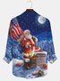 JoyMitty Christmas Santa Print Casual Men's Hawaiian Vacation Oversized Long Sleeve Shirt