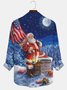 JoyMitty Christmas Santa Print Casual Men's Hawaiian Vacation Oversized Long Sleeve Shirt