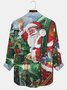 JoyMitty Christmas Santa Print Casual Men's Hawaiian Vacation Oversized Long Sleeve Shirt