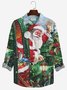 JoyMitty Christmas Santa Print Casual Men's Hawaiian Vacation Oversized Long Sleeve Shirt