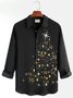 JoyMitty Christmas Black Men's Long Sleeve Shirts Glitter Gold Christmas Tree Stretch Oversized Button Shirts