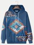 JoyMitty Men's Vintage Azcot Geometric Print Drawstring Hoodie