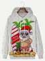 JoyMitty Men's Hawaiian Santa Surfer Print Hooded Sweatshirt