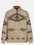 JoyMitty Men's Aztec Print Art Festive Stand Collar Oversized Sweatshirt