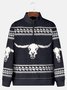 JoyMitty Men's Aztec Print Art Festive Stand Collar Oversized Sweatshirt