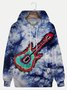 JoyMitty 50's Retro Hippie Men's Blue Drawstring Hoodies Tie Dye Guitar Rock Music Stretch Plus Size Pullover Shirts