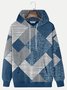 JoyMitty Men's Geometric Color Block Splicing Print Geometric Drawstring Hoodies