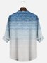 JoyMitty Beach Vacation Men's Stand Collar Long Sleeve Shirts Note Gradient Stretch Plus Size Aloha Camp Shirts