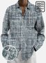 JoyMitty 50’s Vintage Check Blue Men's Casual Long Sleeve Shirts Stretch Wrinkle Free Seersucker Aloha Button Pocket Shirts