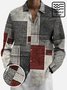 JoyMitty 50's Retro Mid-Century Geometric Art Red Men's  Long Sleeve Shirts Stretch Plus Size Aloha Camp Wrinkle Free Seersucker Shirts