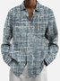 JoyMitty 50’s Vintage Check Blue Men's Casual Long Sleeve Shirts Stretch Wrinkle Free Seersucker Aloha Button Pocket Shirts
