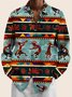 JoyMitty 50's Vintage Aztec Ethnic Totem Men's Long Sleeve Shirts Stretch Oversized Aloha Camp Button Shirts