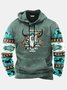 JoyMitty Men's Aztec Western Bull Skull Print Vintage Drawstring Hoodies