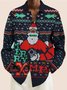 JoyMitty Christmas Holiday Navy Long Sleeve Casual Shirts Santa Claus Cartoon Art Camp Button Shirts