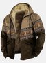 JoyMitty Vintage Aztec Khaki Men's Drawstring Hoodies Stretch Warm Fleece Ethnic Geometric Art Pullover Sweatshirts