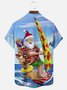 Beach Vacation Light Blue Men's Hawaiian Shirts Surfer Santa Cartoon Aloha Camp Pocket Shirts