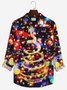 Christmas Neon Men's Printed Holiday Shirt Stretch Aloha Pocket Cartoon Camping Shirt