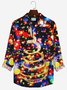Christmas Neon Men's Printed Holiday Shirt Stretch Aloha Pocket Cartoon Camping Shirt