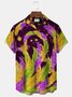 Mardi Gras Holiday Purple Men's Hawaiian Shirts Feather Art Stretch Pocket Camping Shirt Big Tall