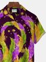 Mardi Gras Holiday Purple Men's Hawaiian Shirts Feather Art Stretch Pocket Camping Shirt Big Tall