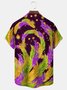 Mardi Gras Holiday Purple Men's Hawaiian Shirts Feather Art Stretch Pocket Camping Shirt Big Tall