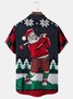 Christmas Holiday Blue Men's Fun Cartoon Santa Golf Art Check Camp Pocket Shirts Big Tall