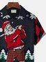 Christmas Holiday Blue Men's Fun Cartoon Santa Golf Art Check Camp Pocket Shirts Big Tall