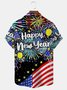 New Year Flag Fireworks Print Men's Button Pocket Shirt