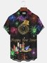 New Year Fireworks Print Men's Button Pocket Shirt