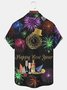 New Year Fireworks Print Men's Button Pocket Shirt