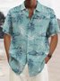  Linen Hawaiian Coconut Tree Blue Print Chest Bag Shirt Plus Size Holiday Shirt