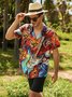Men's Vintage Hawaiian Music Guiter Prined Shirt Party Aloha Beach Shirt & Top
