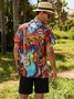 Men's Vintage Hawaiian Music Guiter Prined Shirt Party Aloha Beach Shirt & Top