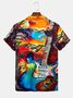 Men's Vintage Hawaiian Music Guiter Prined Shirt Party Aloha Beach Shirt & Top