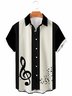 Mens Vintage Music Note Print Camp Bowling Shirts Casual Lapel Short Sleeve Hawaiian Shirts