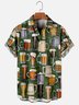 Mens Beach Party Beer Print Casual Breathable Chest Pocket Short Sleeve Hawaiian Shirts